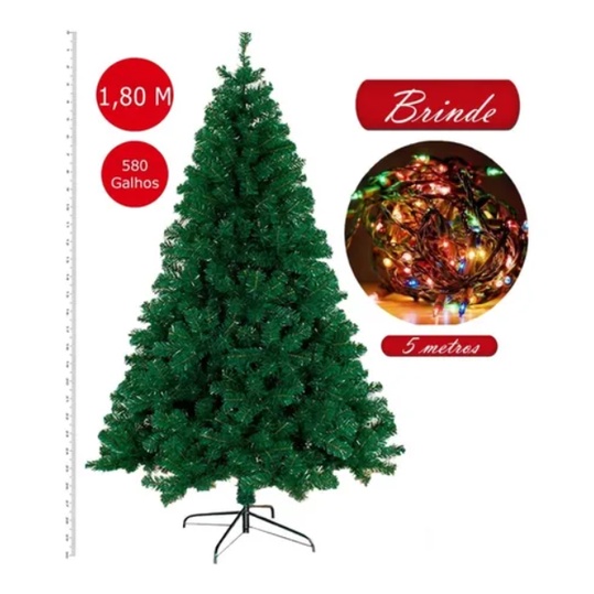 Árvore De Natal Pinheiro Verde Grande 1,80m 580 Galho C/ Luzes | Shopee  Brasil