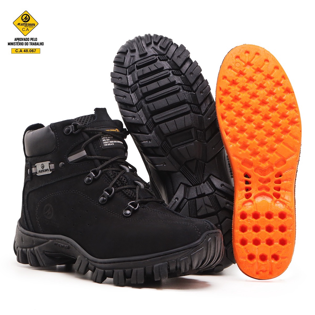 Bota De Segurança Com CA Masculina Couro Legitimo Biqueira PVC Palmilha em GEL em Oferta na Shopee