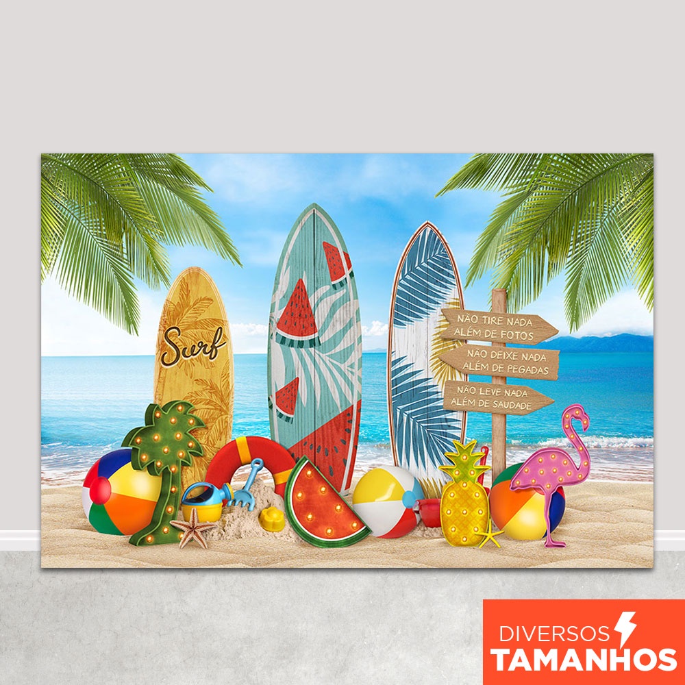 Painel Fundo Fotográfico Praia Verão Cenário Surfista Sublimado Em Tecido - FFP-138 em Oferta na Shopee