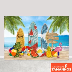 Painel Fundo Fotográfico Praia Verão Cenário Surfista Sublimado Em Tecido - FFP-138