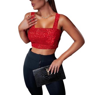 Cropped Feminino Em Paetê Brilho Luxo