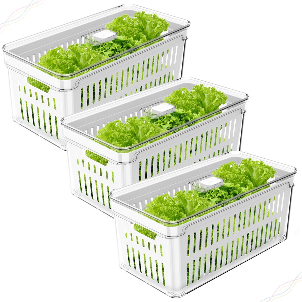 Conjunto 3 Potes Hermético Organizador De Geladeira 5 Litros Cesto Escorredor Clear Fresh