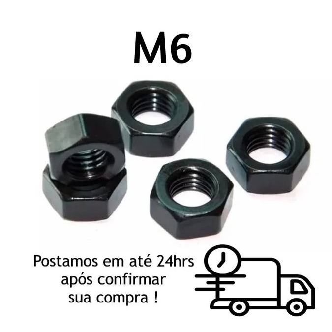 Porca Sextavada M6 Zincado Preto
