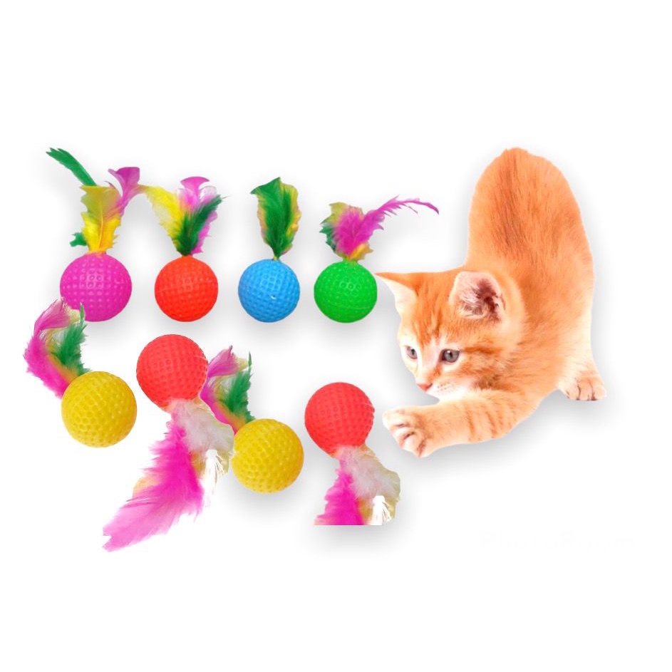 8 Bolinhas Para Gatos e Cachorros Brinquedos Pet Cães Com Guizos e Penas Diversão