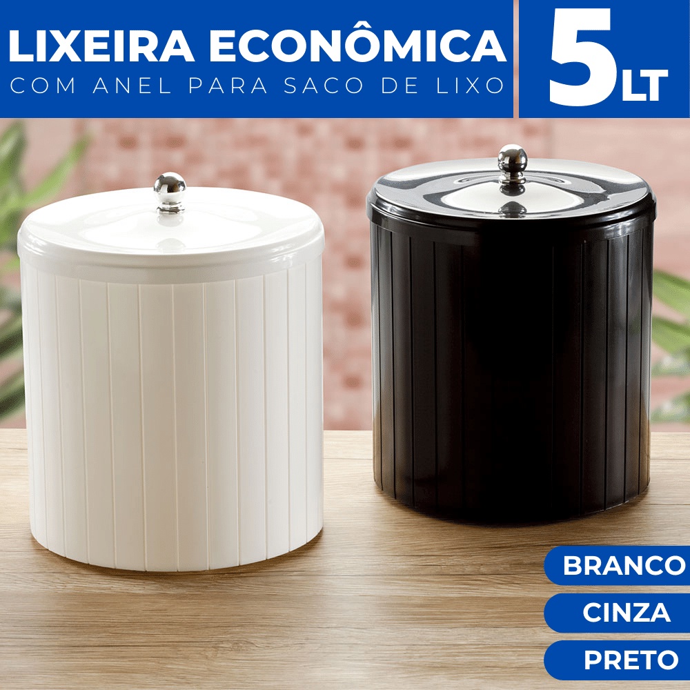 Lixeira Cesto de Lixo Anel Porta Saco Plastico Cozinha 5 LT