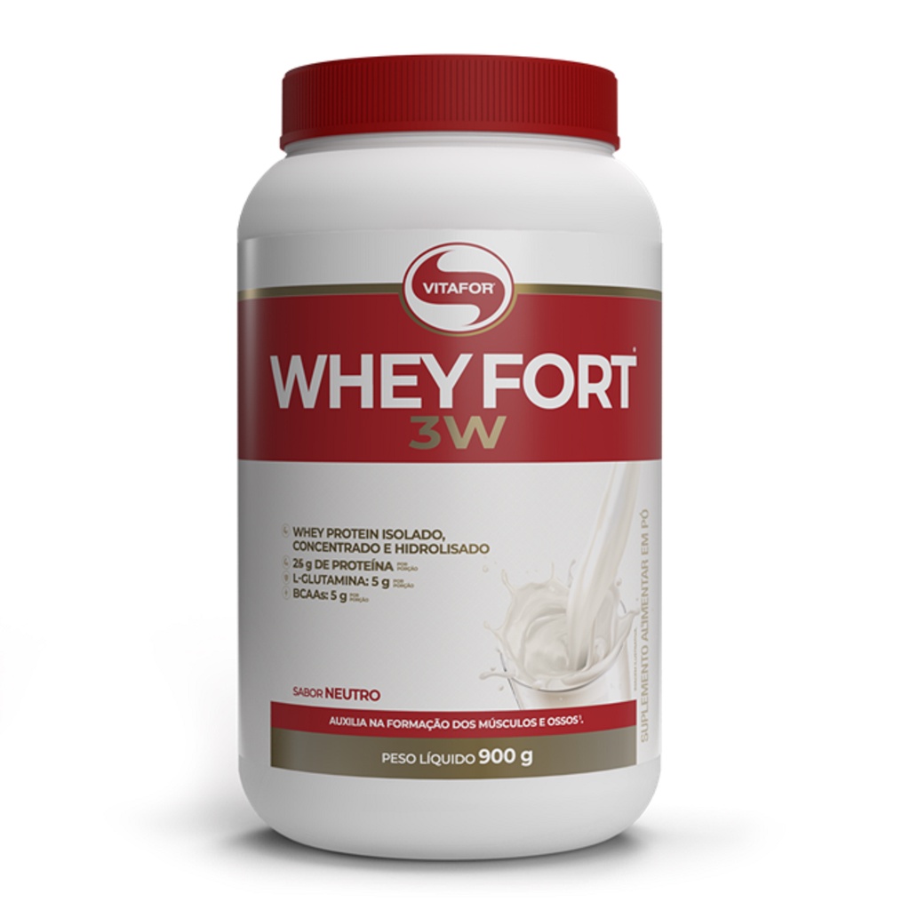 Whey Fort 3W 900g Vitafor Proteina Isolado/Concentrado/Hidrolisado - Original