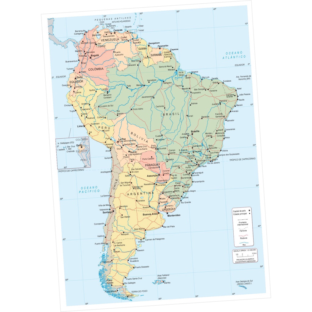 Mapa América do Sul Plastificado a4 - Educar Aprender