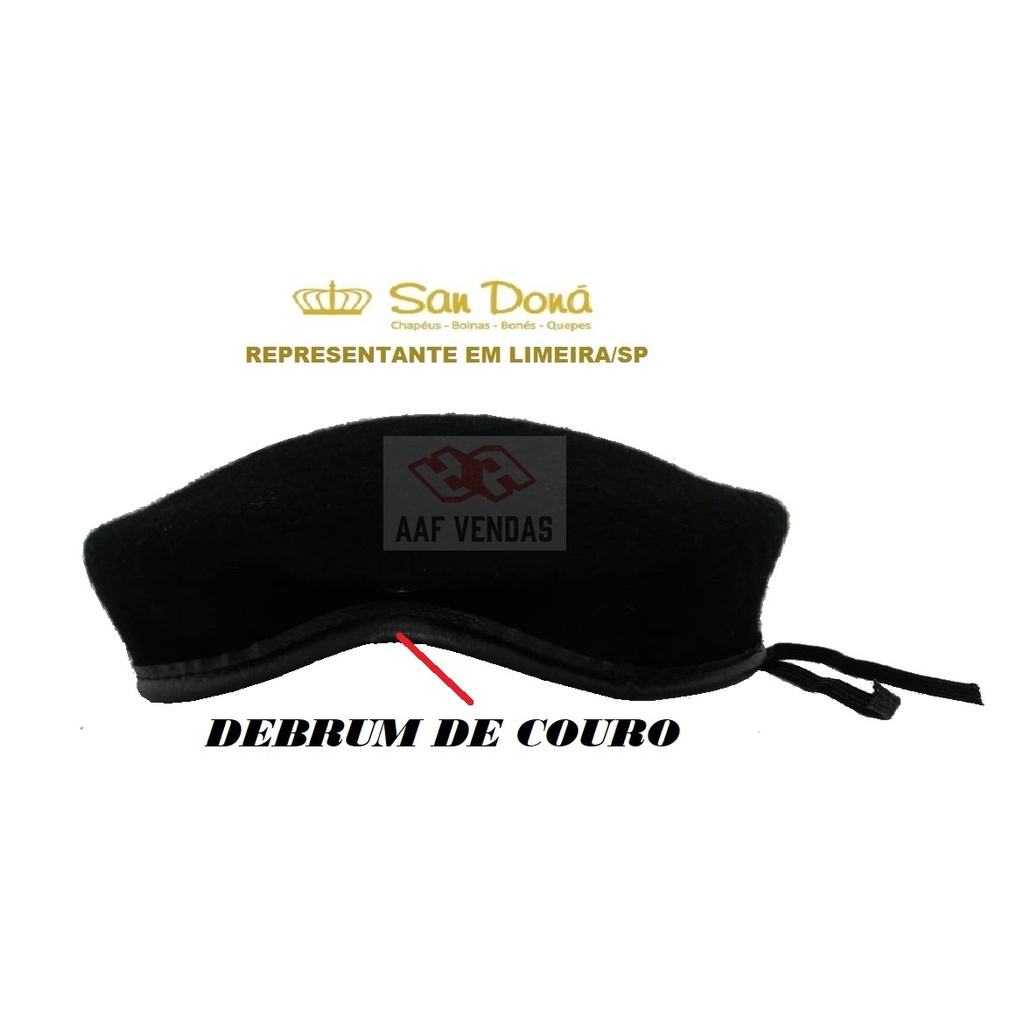 Boina Militar Pm Gcm Preto Debrum em Couro 1ª Linha Original San Dona 54 a 61