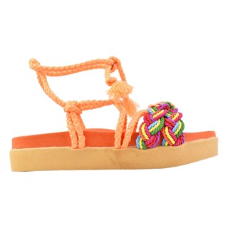 Papete Sandalia Feminina Plataforma Rasteira Colorida Amarrar Laranja Flat Verão