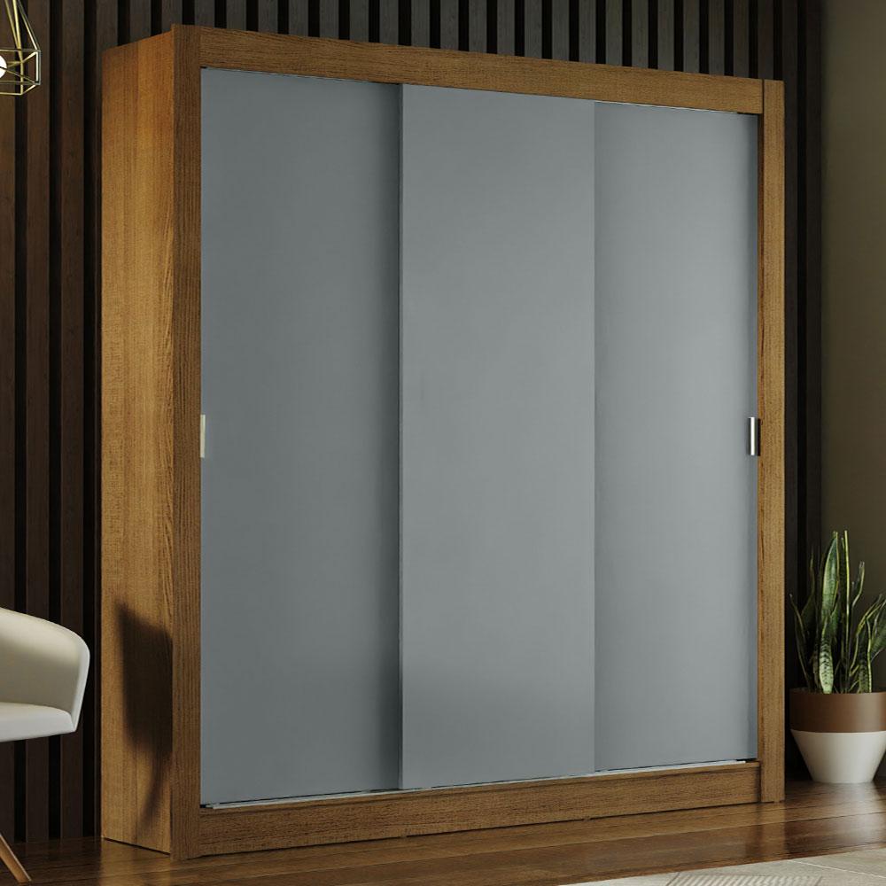 Guarda-Roupa Casal Madesa Mônaco 3 Portas de Correr - Rustic/Cinza - Home & Living