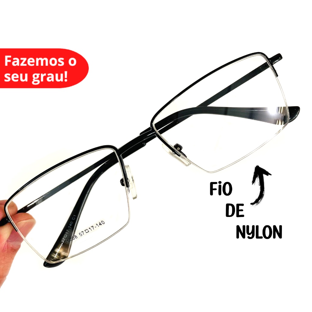 Armação de Óculos Retangular Masculino Feminino Unissex Fio de Nylon Aro Fechado Novidade