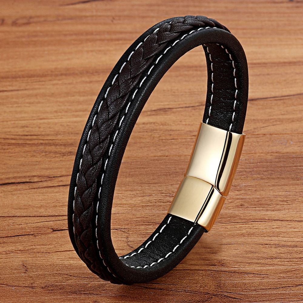 Pulseira De Couro Com Design Trançado Cruzado Para Homens Mulheres Botão De Aço Inoxidável Encanto Bracelete Masculino Gift