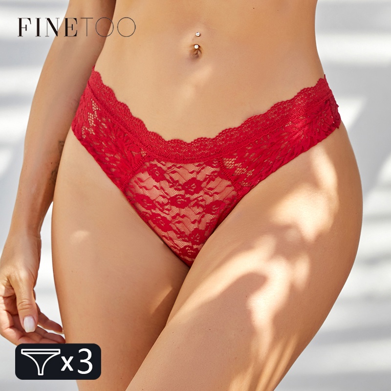 FINETOO 3Pcs/Conjunto Tangas De Renda S-XL Sexy Fio-Dental Calcinha Floral De Cintura Baixa Feminina Lingerie em Oferta na Shopee
