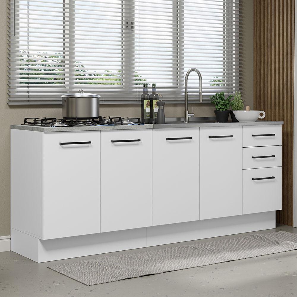 Kit com 2 Balcões de Cozinha Madesa Agata 3 Gavetas 4 Portas (Sem Tampo e Pia) - Branco - Home & Living