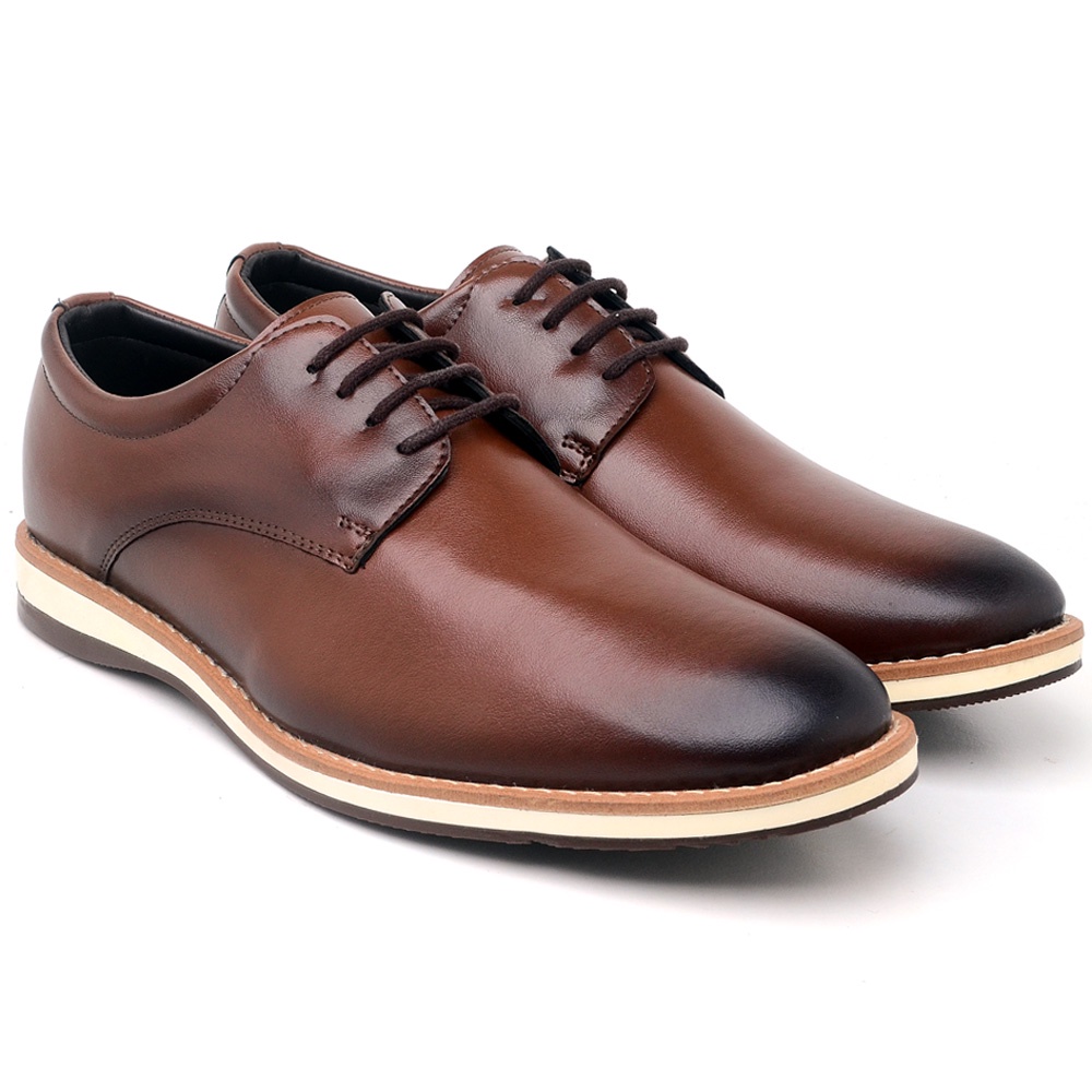 Sapato Casual Masculino Oxford Derby com Cadarço e Sola EVA Preto e Marrom