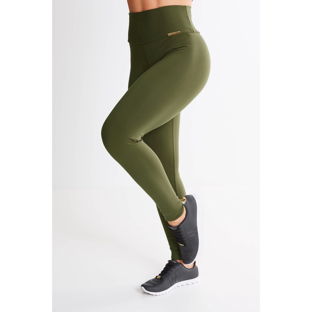 Legging Lisa Verde Militar Feminina Suplex Moda Fitness Não Transparente Cintura Alta Plus Size Academia Dia a Dia Exer