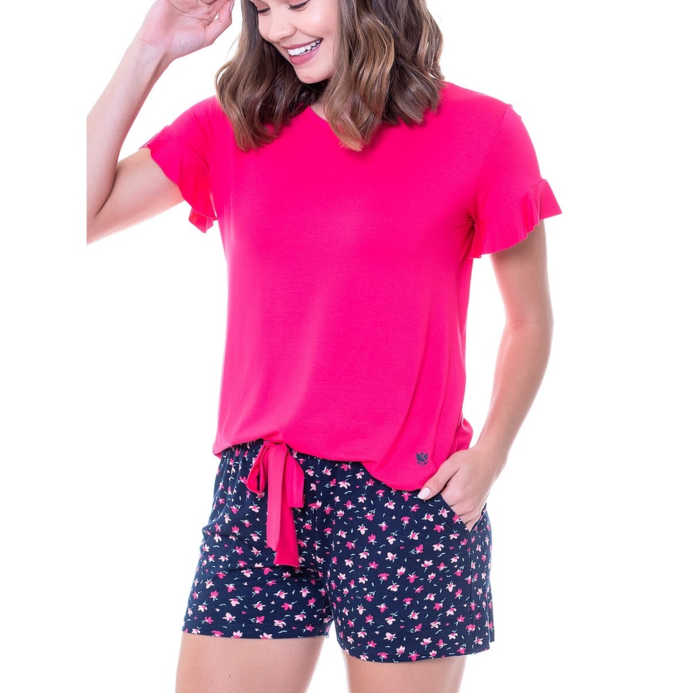 Pijama Feminino Curto Podiun 225040 em Oferta na Shopee