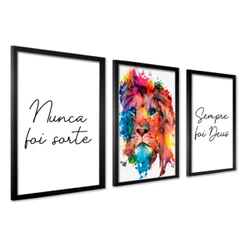 Quadro Decorativo Leão de Judá Moldura Sala Quarto Grande Nunca Foi Sorte Sempre Foi Deus