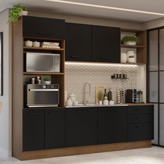 Armário de Cozinha Completa 250cm Rustic/Preto Agata Madesa 01 em Oferta na Shopee
