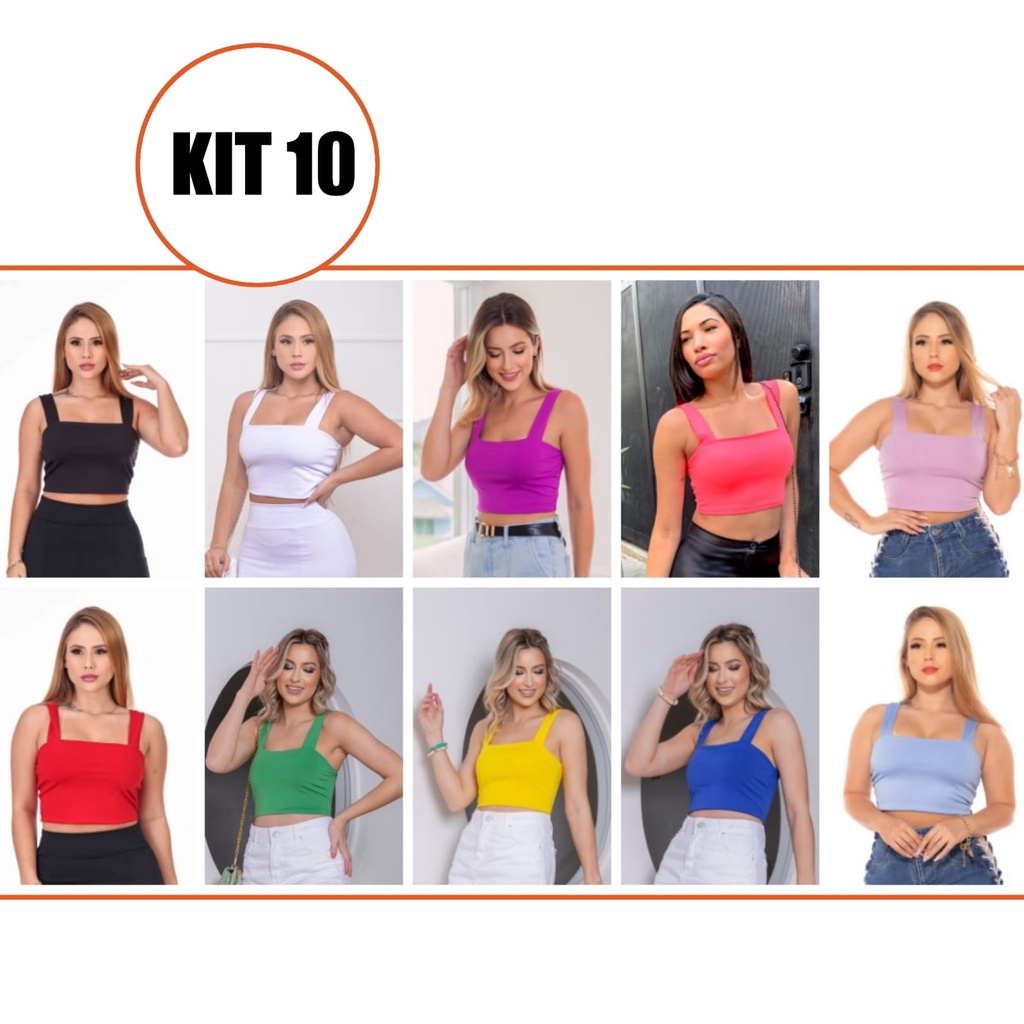 KIT 10 Peças: Cropped Alça Grossa Suplex em Oferta na Shopee