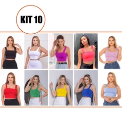 KIT 10 Peças: Cropped Alça Grossa Suplex