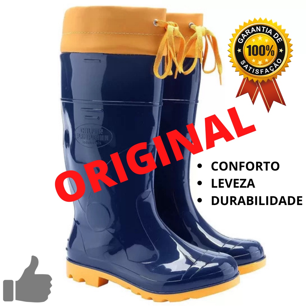 Bota De Borracha Em Pvc Tipo 7 Leguas Cano Longo Galocha C/amarra Shopee Brasil