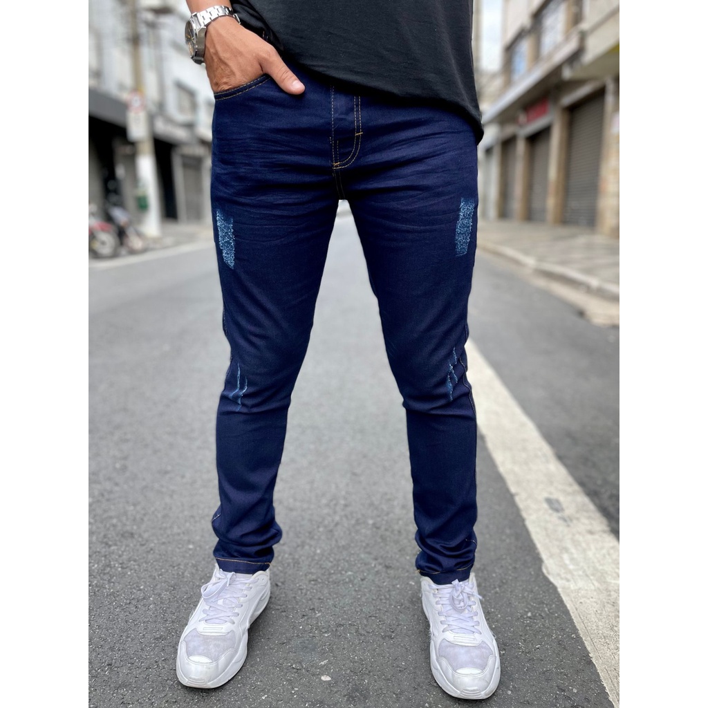 Calça Jeans Masculina Super Skinny Justa Bem Colada Na Perna Com Lycra  Elastano Premium