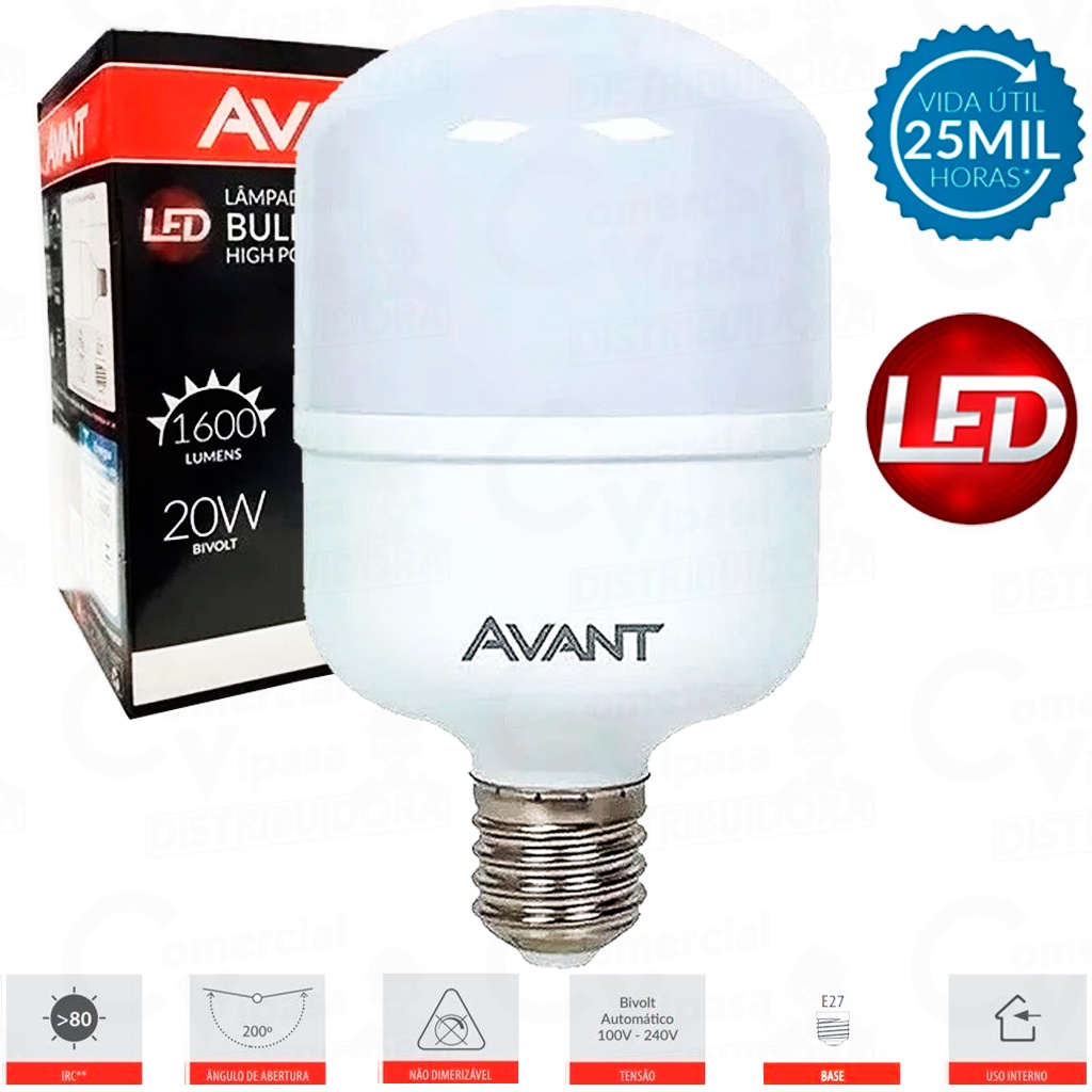 Lâmpada De Led Luz Branco Frio Médio 20W E27 6500K Para Iluminação Casa Comércio Claridade Econômica em Oferta na Shopee