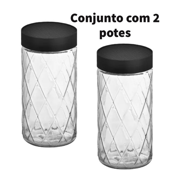 Conjunto 2 Potes de Vidro Para Alimentos Com Tampa 1600ml cada
