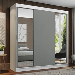 Guarda-Roupa Casal Madesa Reno 3 Portas de Correr com Espelhos - Branco/Cinza