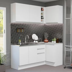 Cozinha Completa de Canto Madesa Glamy 269001 com Armário e Balcão (Sem Tampo e Pia) - Branco