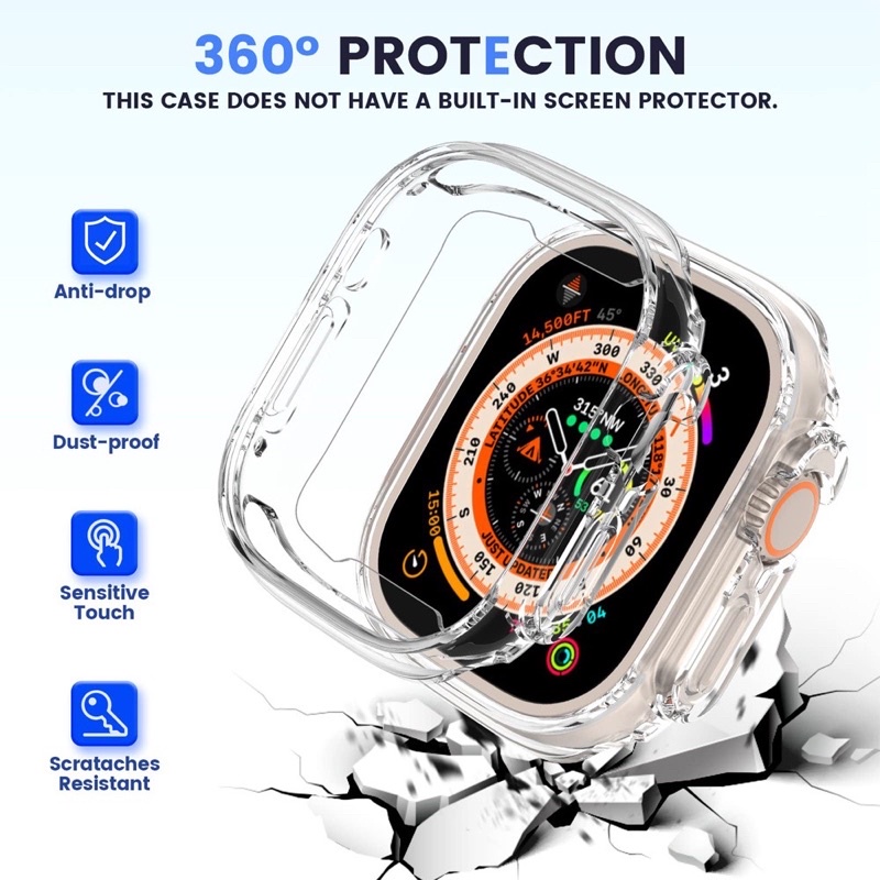 W.BILL 360 Capa Protetora De Tela TPU Transparente Completa Para Relógio Apple 8 Ultra 49mm