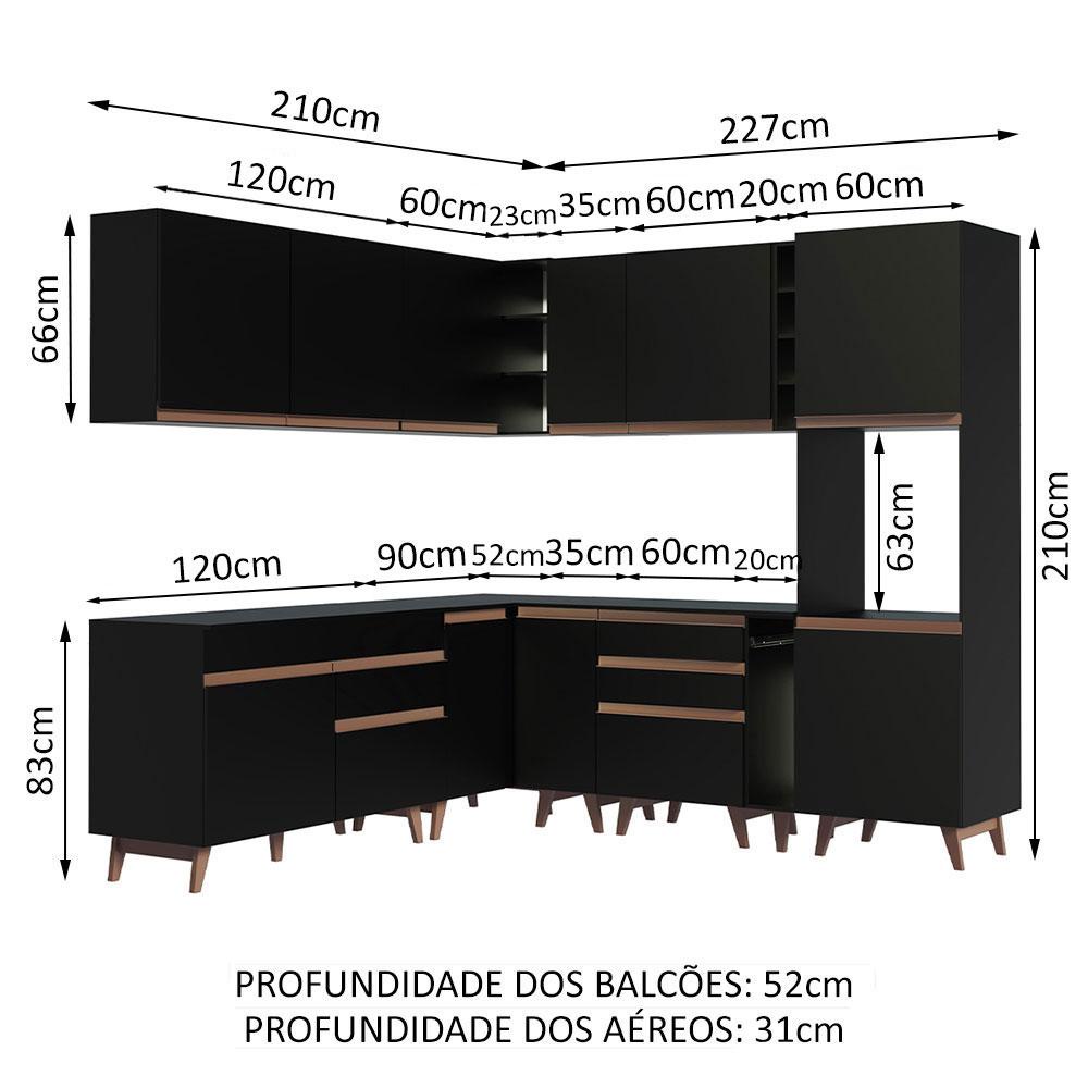 Detalhes do Cozinha Completa de Canto Madesa Reims 437001 com Armário e Balcão - Preto