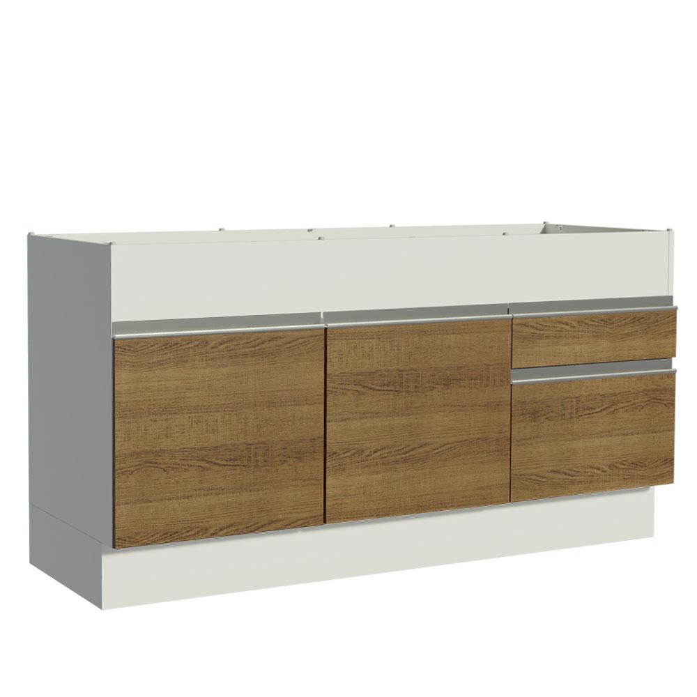 Balcão de Pia Armário Cozinha 150cm 2 Portas 2 Gavetas (Sem Tampo e Pia) Branco/Rustic Glamy Madesa em Oferta na Shopee