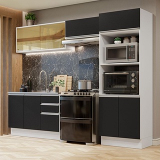 Armário de Cozinha Completa 100% MDF 270cm Branco/Preto Acordes Madesa 08 em Oferta na Shopee