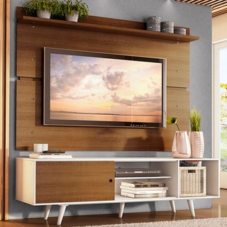 Rack Madesa Dubai e Painel para TV até 65 Polegadas com Pés - Branco/Rustic 9B6E em Oferta na Shopee