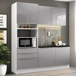 Armário de Cozinha Compacta 180cm Branco/Cinza Lux Madesa 01