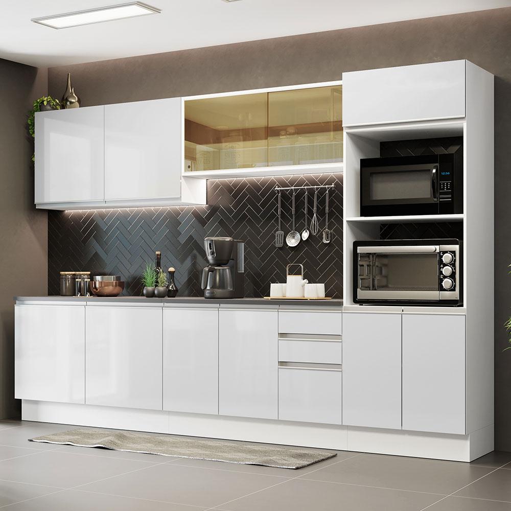 Cozinha Completa 100% MDF Madesa Acordes 310001 com Armário e Balcão - Frentes Branco Brilho em Oferta na Shopee