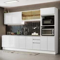 Cozinha Completa 100% MDF Madesa Acordes 310001 com Armário e Balcão - Frentes Branco Brilho