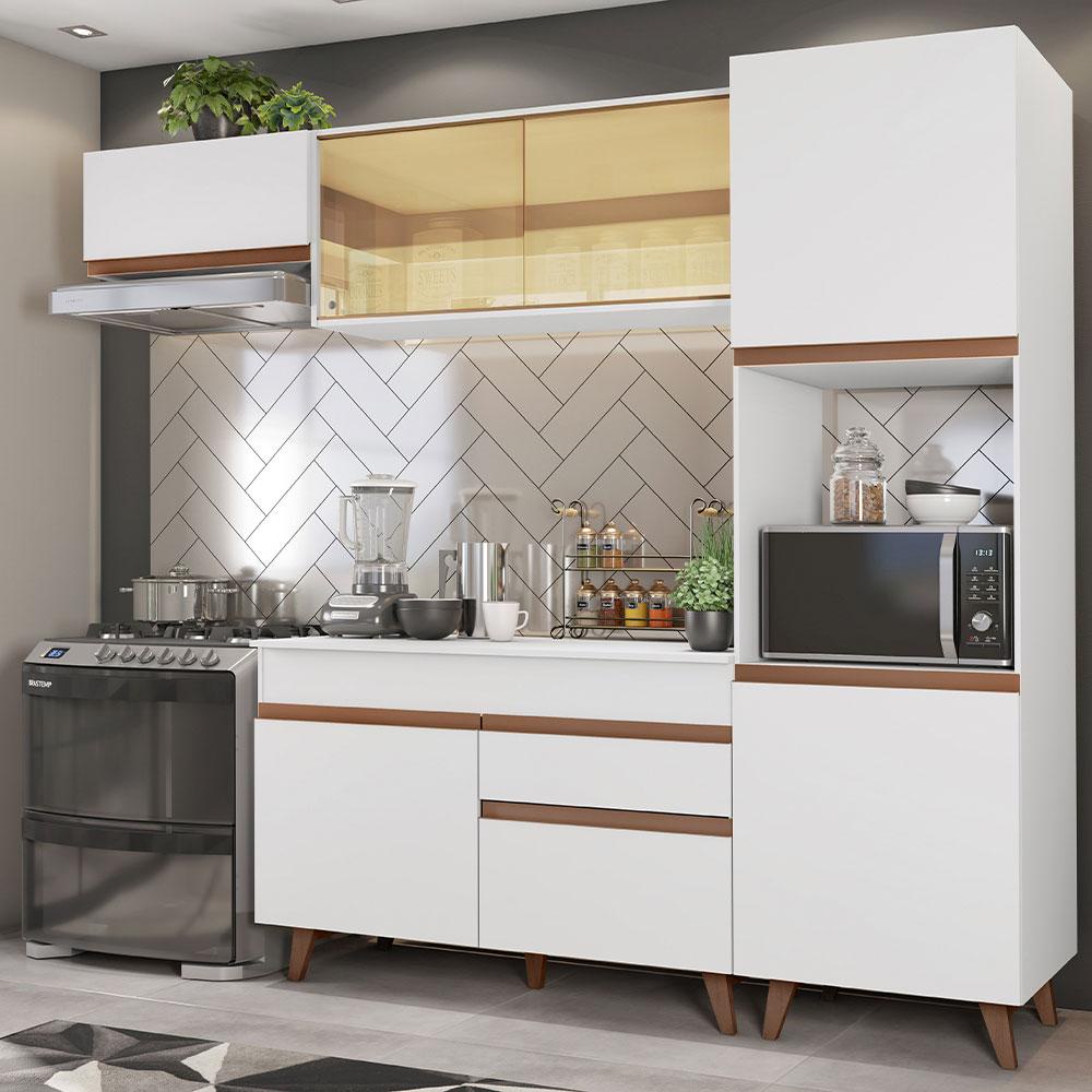 Cozinha Completa Madesa Reims 250003 com Armário e Balcão - Branco - Home & Living