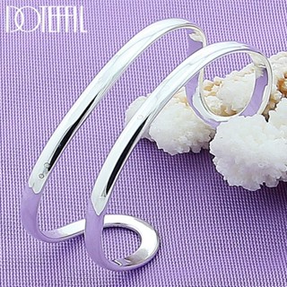 DOTEFFIL 925 Prata Esterlina Duplo Círculo Linha Bangle Bracelete Para Mulher Casamento Noivado Moda Charme Festa Joalheria
