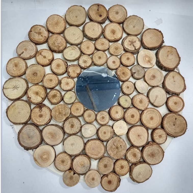 Moldura Rústica de Espelho Decorativo C/ Bolacha de Madeira Natural - Quadro - Enfeite -