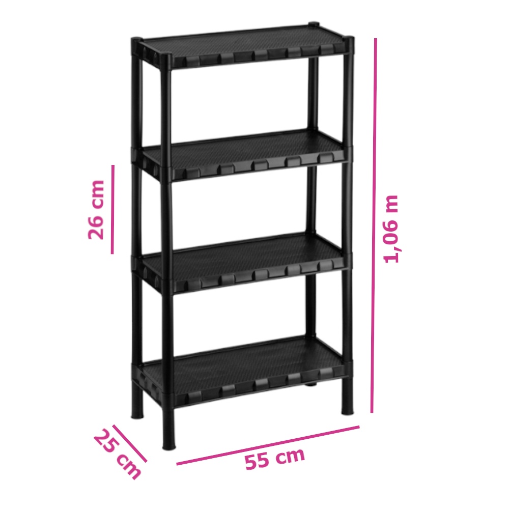 Estante Nápoles Modular Preta Com 4 Prateleiras Plástico Agraplast 851 (com Pezinhos)