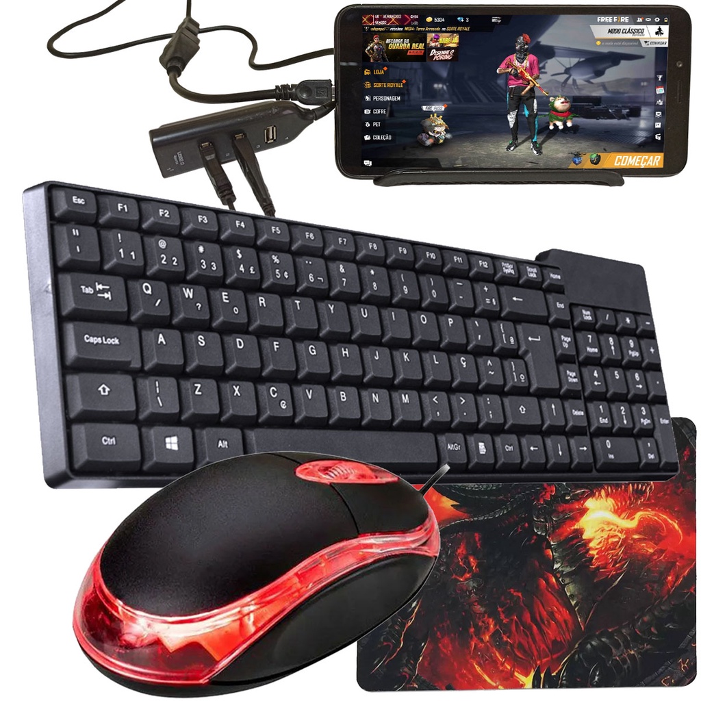 Teclado e Mouse Kit Mobilador FF Gamer Completo Mais Barato Menor Preço  Para Celular P/ Free Fire | Shopee Brasil