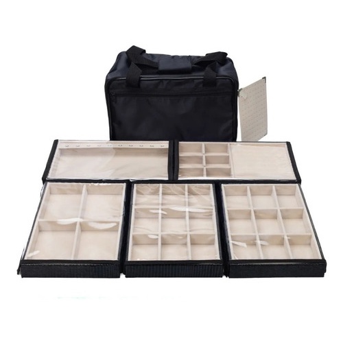 Bolsa Porta Joias Completa 5 Bandejas Organizadoras Média para Joias Bijuteria Viagem Guarda Joias