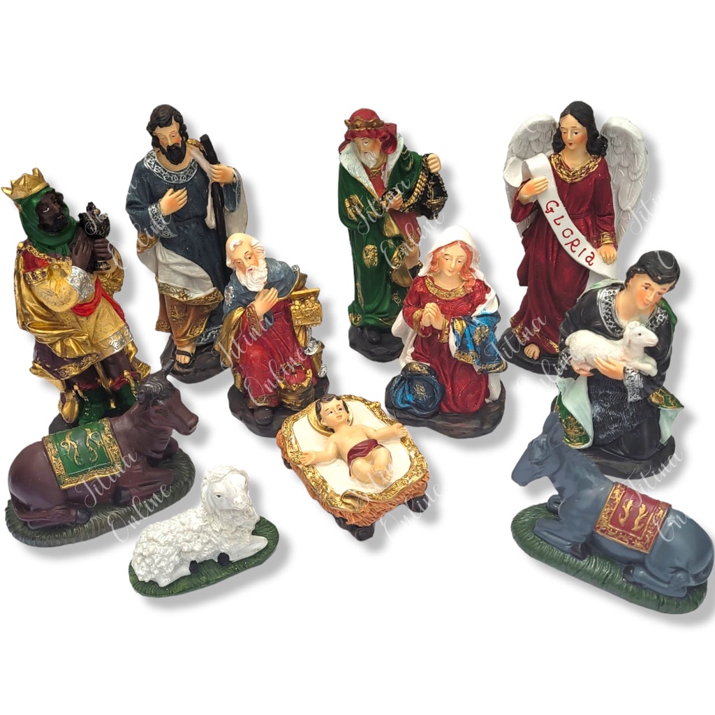 Presépio Grande Nascimento De Jesus 11Pçs 17 Cm Acompanha Anjo Realista