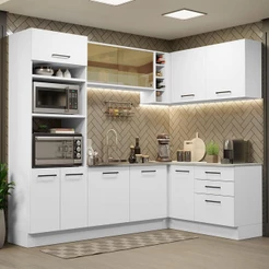 Cozinha Completa de Canto Madesa Agata 399001 com Armário e Balcão (Sem Tampo e Pia) - Branco