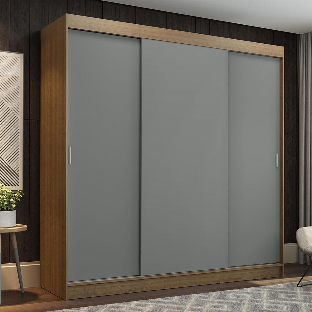 Guarda-Roupa Casal Madesa Reno 3 Portas de Correr - Rustic/Cinza - Home & Living