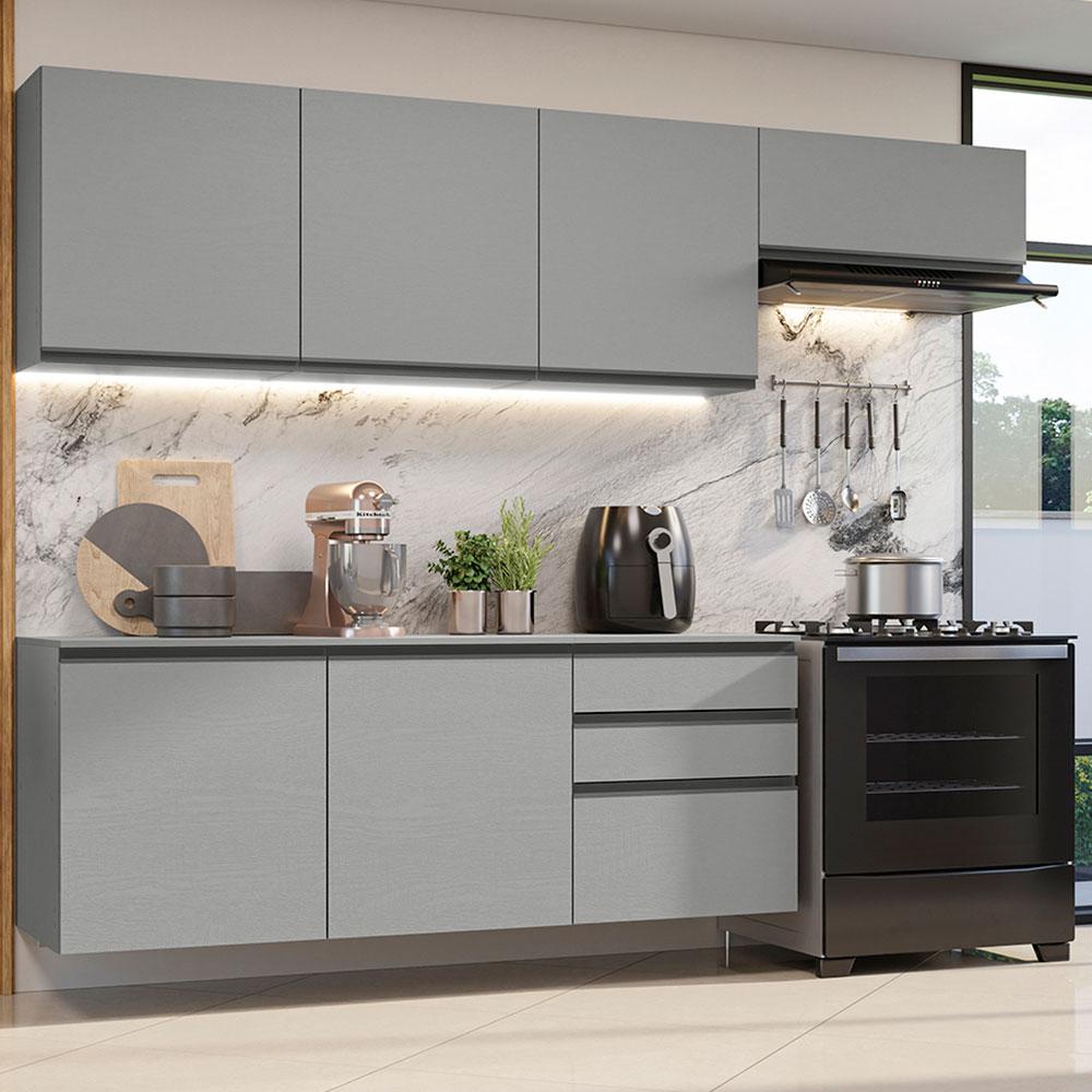 Armário de Cozinha Completa Suspenso 260cm Cinza Nice Madesa 13 - Home & Living