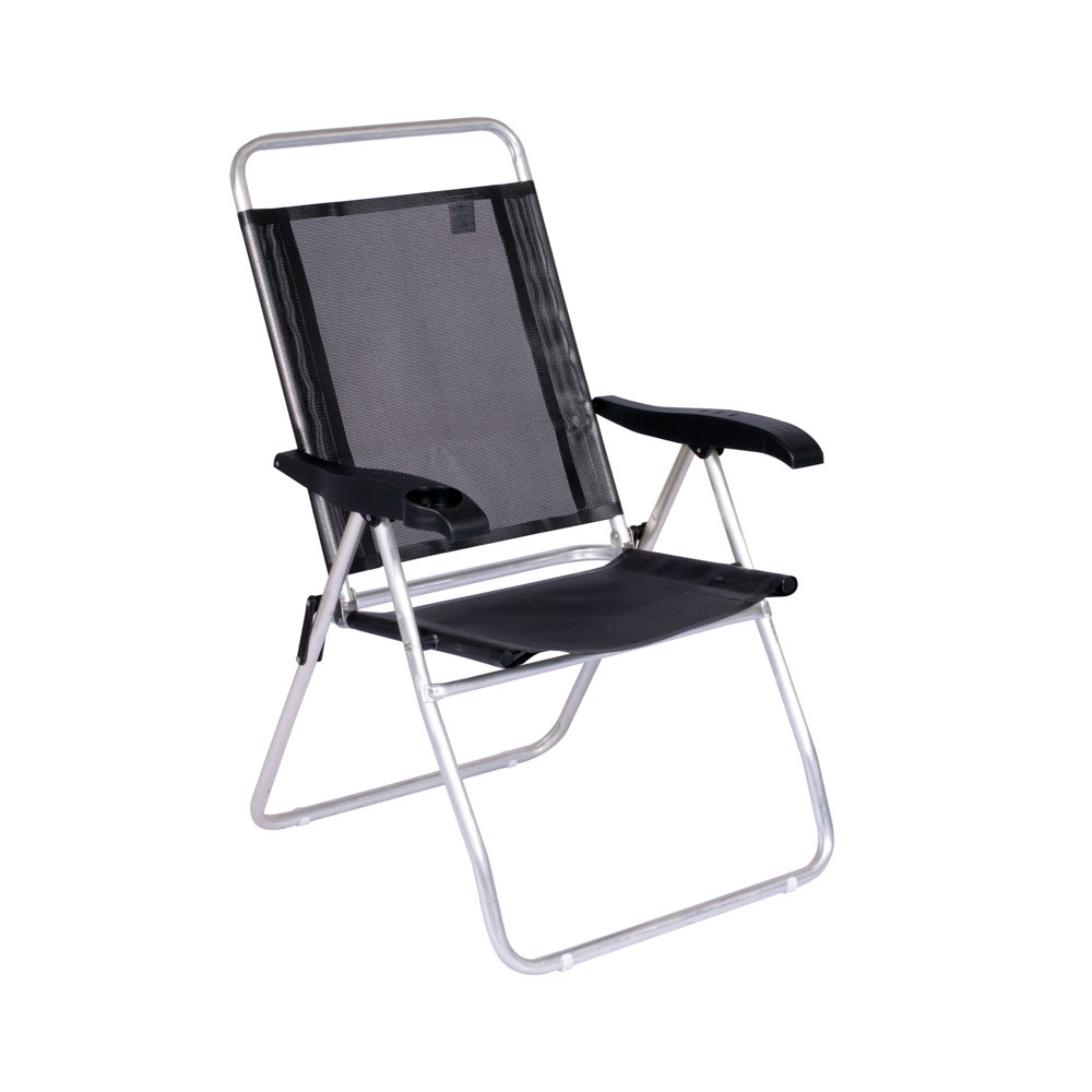 Cadeira de Praia Dobrável Reclinavel Boreal com Porta Copos Preta Mor em Oferta na Shopee